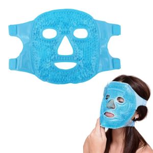 Zureni Full Face Mask Cooling Gel Beads Reusable Facial Eye Cold Ice Hot Pad for Compress Therapy, Acne, Puffy Eyes, Dark Circles Ideal for Women & Men (Blue)