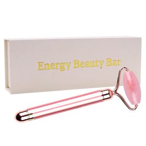 Zureni Rose Quartz Jade Roller Micro Vibrating Facial Massager Natural Stone Beauty Bar Skin Care Tool