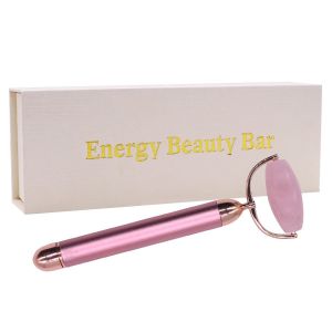 Zureni Rose Quartz Jade Roller Micro Vibrating Facial Massager Natural Stone Beauty Bar Skin Care Tool (1 Pc)