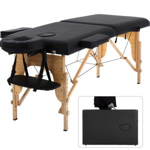 Zureni Portable Massage Table Spa Bed Folding 84 Inch Height Adjustable 2 Fold Massage Bed with Carry Case PU Leather Professional Facial Salon Tattoo Bed with Face Cradle, Hold Up To 450Lbs, Black