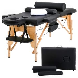Zureni Massage Table Massage Bed Spa Bed 73 inch Long Height Adjustable Portable 2 Folding Massage Salon Table W/Sheet Cradle Bolsters Hanger Facial Salon Tattoo Bed