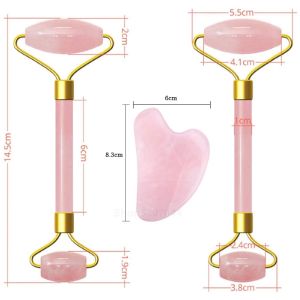 Zureni Rose Quartz Jade Facial Roller & Gua Sha 100% Natural Pink Massage Stone Sourced from Highest Altitude of Himalaya Face Neck Facial Anti-aging, Drainage Massage, Reduce Fine lines, wrinkles