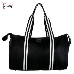 Weekend Travel Nylon Duffel Bag for Men and Women (Black and White)