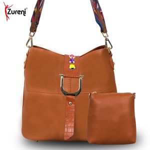 Zureni PU Leather Girls Crossbody 2 in 1 Tribal Strap Shoulder Bag for Women (Brown Designer Closure)