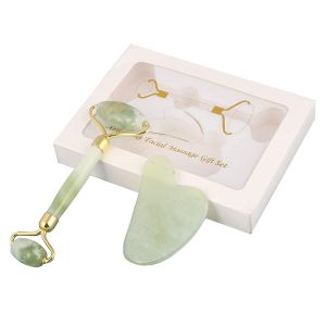 Natural Jade Face Massager Roller & Gua Sha Scraping Himalayan Stone Facial Massage Beauty Tool