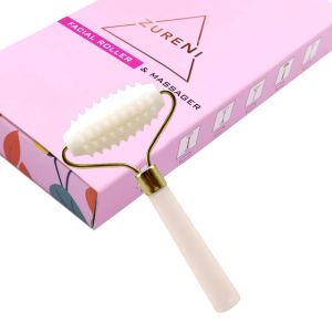 Zureni ZN-MG05 Natural Real Jade Roller Needle Facial Skin Massager Stone for Face Neck Toning, Firming, Serum Application & Massage (1 Pc)