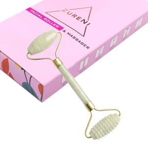 Zureni ZN-GB05 Facial Massager Double Sided Face Roller Natural Jade Massage Stone Beauty Tool for Face Neck Toning, Firming & Serum Application, (1 Pc)