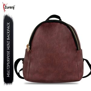 Girls Cute PU Leather Mini Casual Backpack Waterproof (Maroon)
