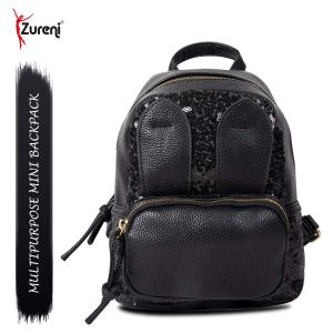 Girls Cute PU Leather Mini Backpack with Decals Waterproof Casual Travel Hiking Camping Bagpack (Black)